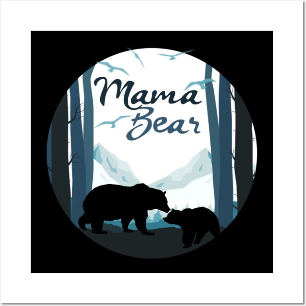 Mama Bear with Baby Cub in the Mountains Wall Art by treszurechest